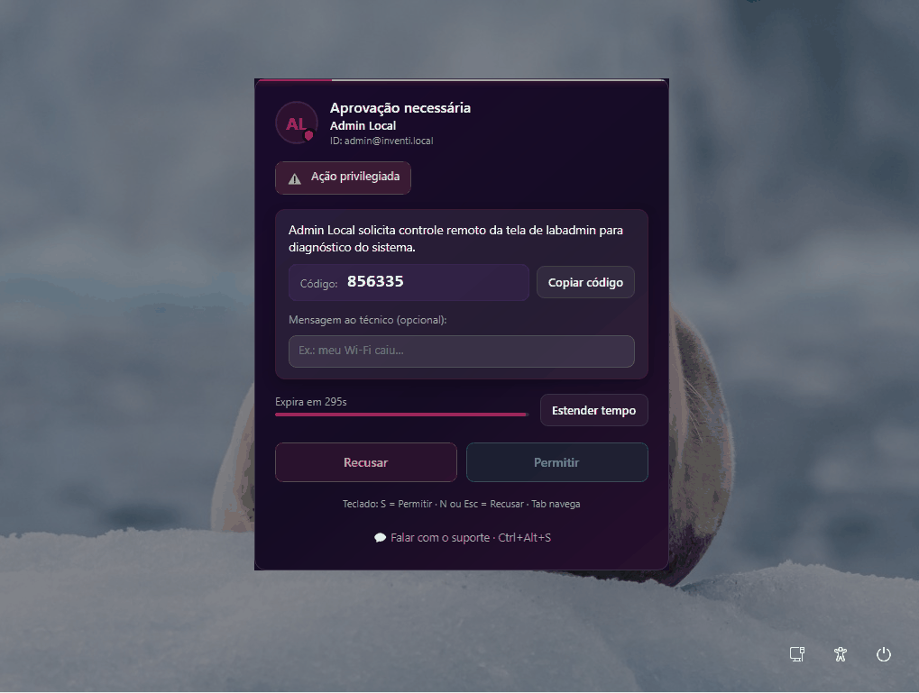 Pedido de aprovação na tela de bloqueio, com ação privilegiada e contador