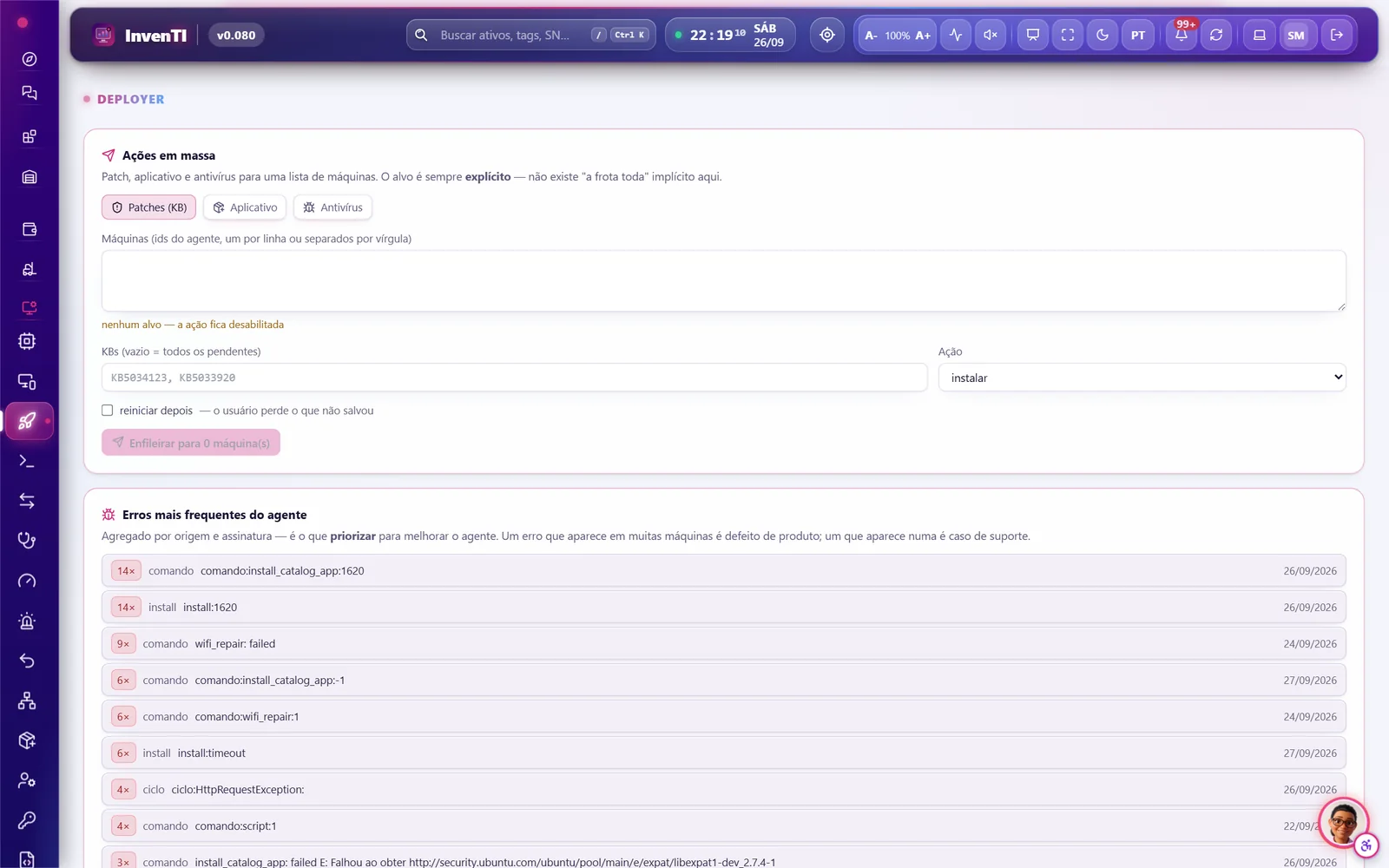 Deployer: ações em massa com alvo explícito e os erros mais frequentes do agente
