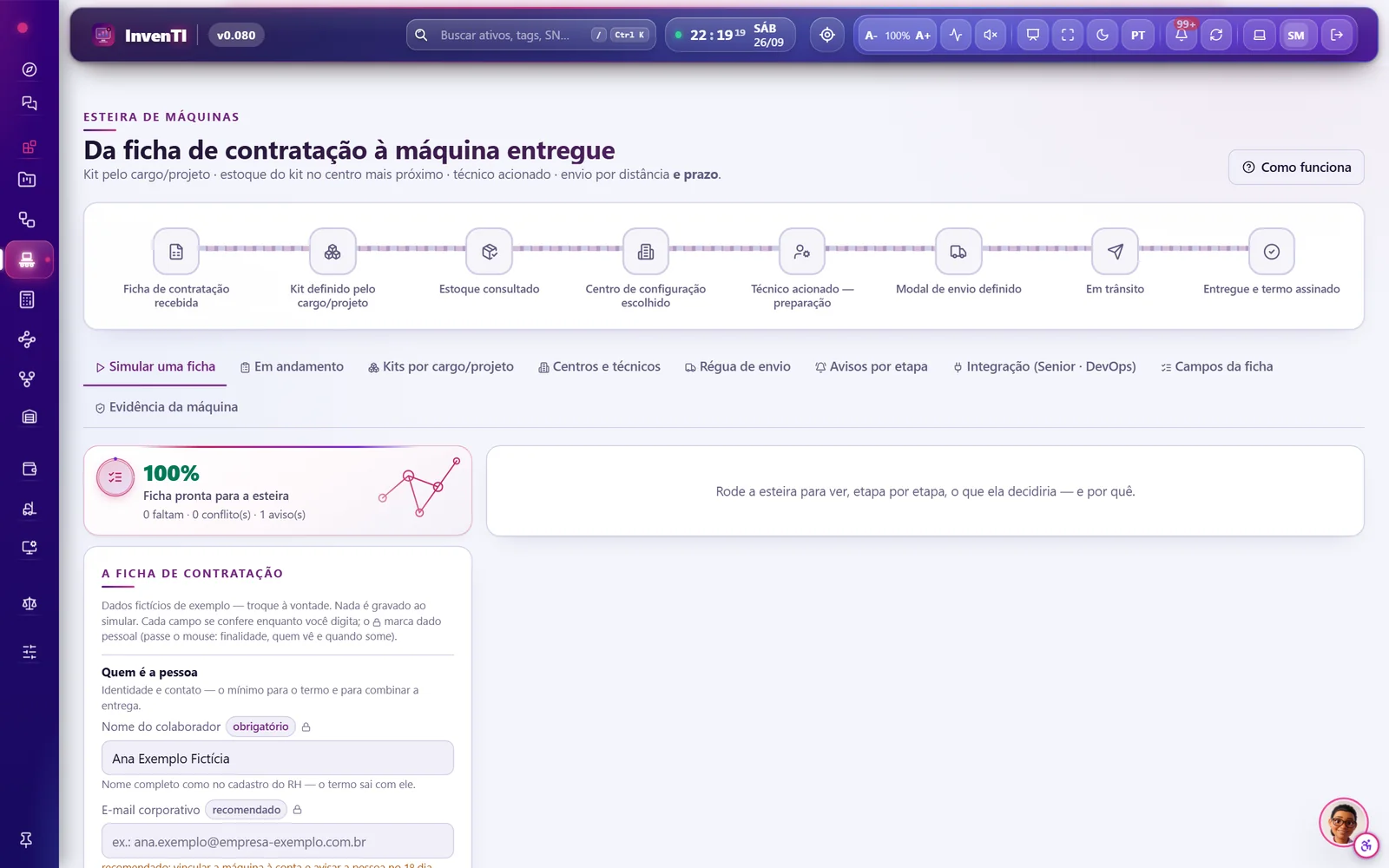 Esteira de máquinas, da ficha de contratação à máquina entregue